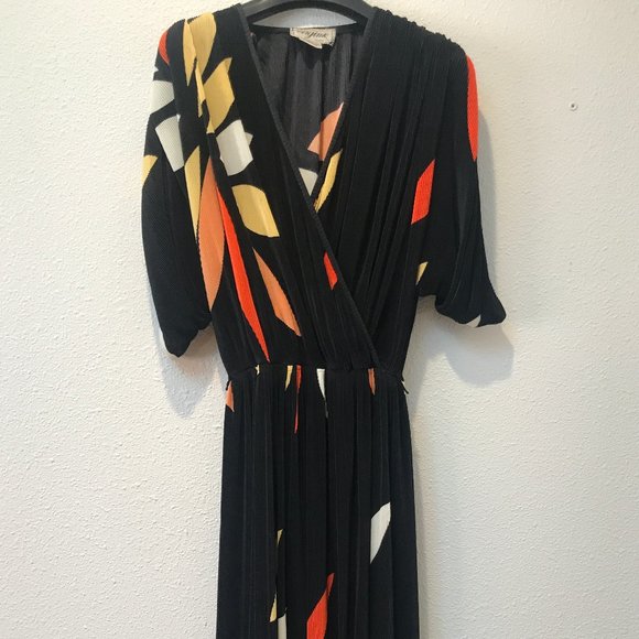 Virginie Paris Bold Print Cocktail Dress Accordion Micro Pleat Abstract 80s S/M - Picture 4 of 4